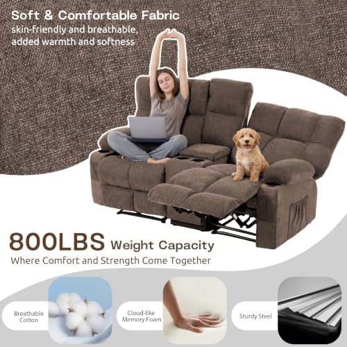 Loveseat Recliner Sofa with Console, Wall Hugger Reclining Loveseat with Cup - Image 5