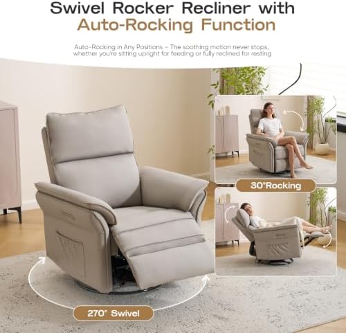Power Nursery Recliner with Auto Rocking, Oversized Swivel Rocker Recliner with - Image 3