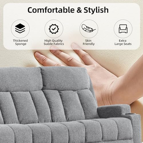 CANMOV Manual Recliner Sofa Set, Fabric Recliner Living Room Furniture Sets - Image 7