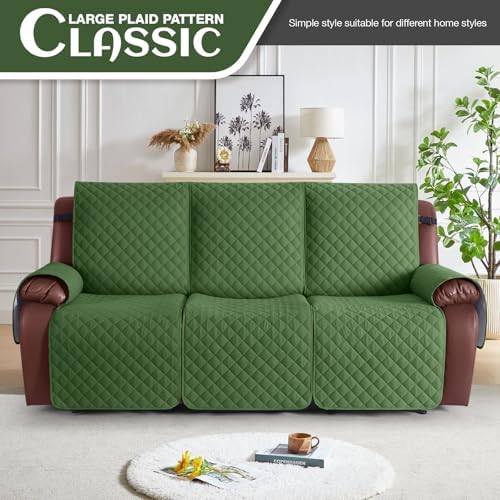KinCam Waterproof Recliner Sofa Covers Washable, 3 Seater, Vine Green - Image 2