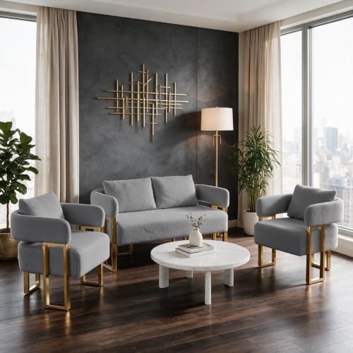 YISHENG Loveseat Sofa and 2 Accent Chairs, Comfy 3 Piece Sofa Couch by Yisheng