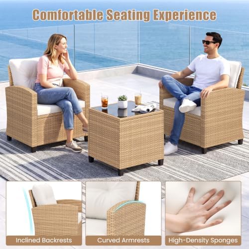 Tangkula 3 Pieces Patio Furniture Set, PE Rattan Wicker 3 Pcs Outdoor Sofa Set - Image 5