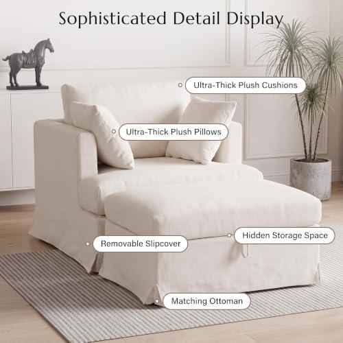 Coastal Accent Armchair with Storage Ottoman - Image 5