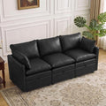 80" Black Faux Leather Storage 3 Seater Sofa, Modular Sectional Cloud Sofa by Abbrevi
