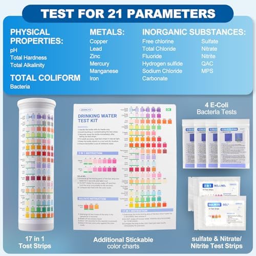 21-in-1 Home Drinking Water Testing Kit, 145 Strips + 4 Bacteria Tests - Image 3