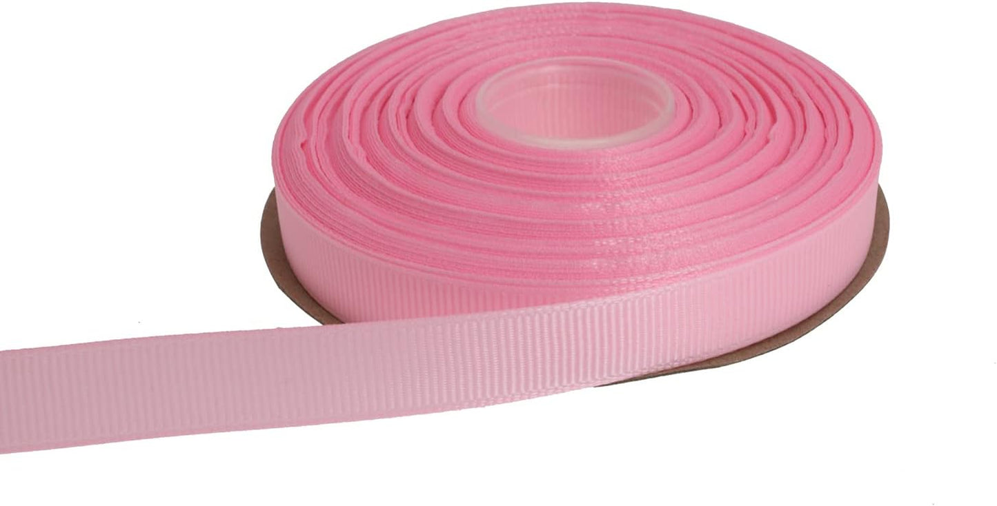 Solid Grosgrain Ribbon 25 Yard Each Roll 100% Polyester Woven Edge (1/2", Pink)