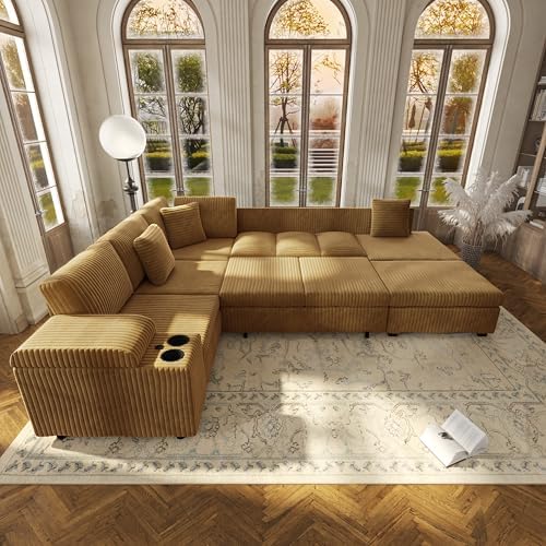 KEIKI 110" L-Shaped Oversized Plush Corduroy Modular Sectional Sofa - Image 4