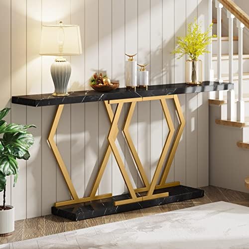 Tribesigns 70.9 Inch Extra Long Sofa Table，Black and Gold Console Table - Image 4