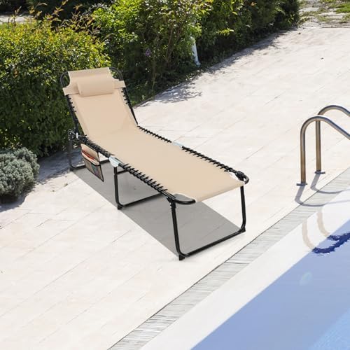 GYMAX Lounge Chairs for Outside, Extra High Folding Beach Tanning Lounger - Image 2
