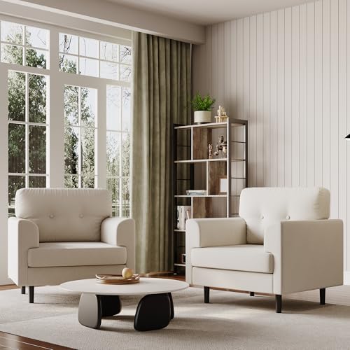 Garvee 38" Wide Armrest Accent Chair, Linen Upholstered Reading & Lounge Chair - Image 4