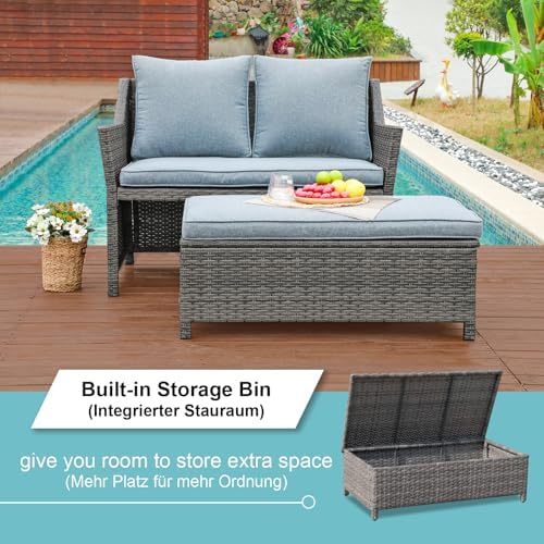 OC Orange-Casual Wicker Patio Loveseat Sofa w/Storage Ottoman - Image 3