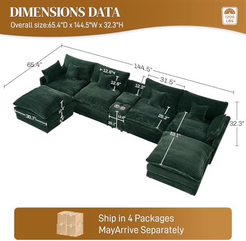145" Cloud Couch Oversized U Shaped Green Sectional Couches - Image 2
