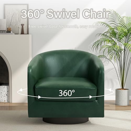 Pia Ricco Set of 4 Oversized Faux Leather 360° Swivel Barrel Accent Chair Green - Image 5