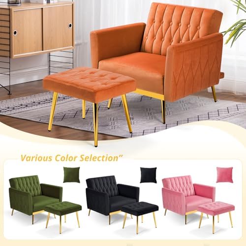 Velvet Accent Chair w/Ottoman & Adjustable Backrest - Image 7