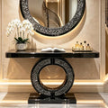 Black Mirrored Console Table, 42.9" Rectangle Sofa Table by Unknown