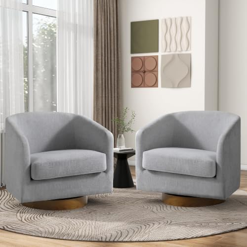 Pia Ricco Set of 4 Oversized Chenille 360° Swivel Barrel Accent Chair Light Gray - Image 7