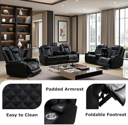 Leather Reclining Sofa Set, Power Recliner Sofa Sectional Couches - Image 7