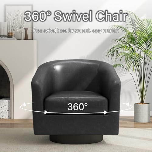 Pia Ricco Set of 4 Faux Leather 360° Swivel Barrel Accent Chair Black - Image 3
