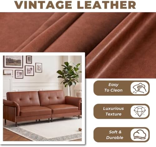 90.6'' Mid Century Modern Leather Couch, Oversized 4-Seater Sectional Sofa - Image 6