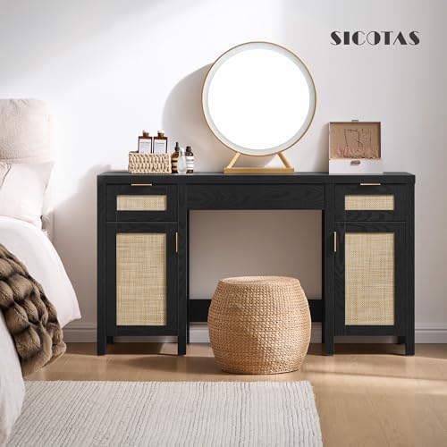 SICOTAS Rattan Vanity Home Office Desk - Image 4
