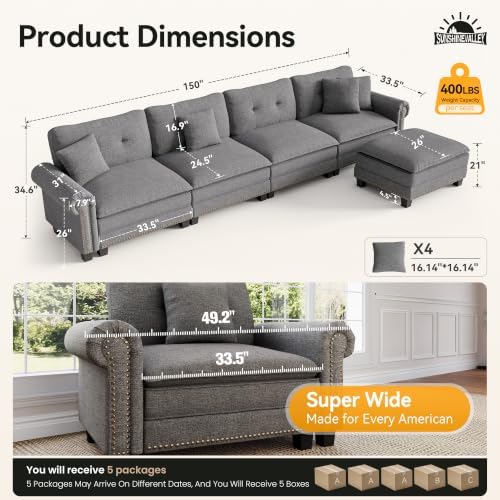 SUNSHINE VALLEY 150" Oversized Modular Sectional Couch L Shaped Living Room - Image 2