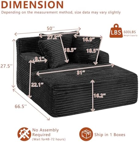 66.5" Oversized Chaise Lounge Chair, Boneless Sleeper Sofa Bed - Image 2