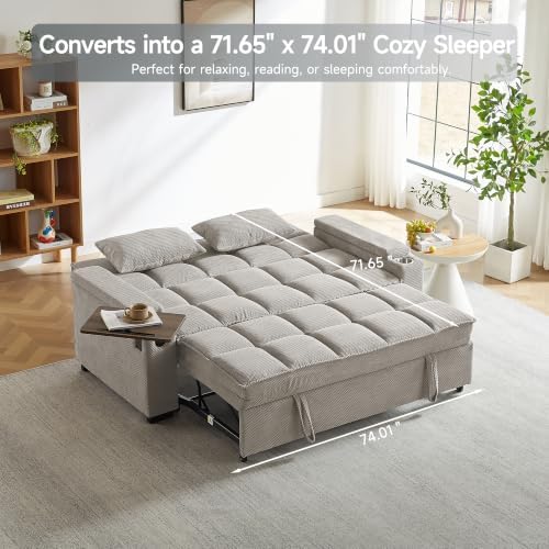 Auvsoce 74" 3-in-1 Convertible Sleeper Sofa Bed, Pull Out Couch - Image 5