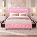 Pink King Size Bed Frame with LED Lights and Diamond Tufted Headboard by BarnFurin