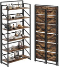 JSB No Assembly Folding Bookshelf, 6 Tier Industrial Metal Book Shelf by HomeFurniture
