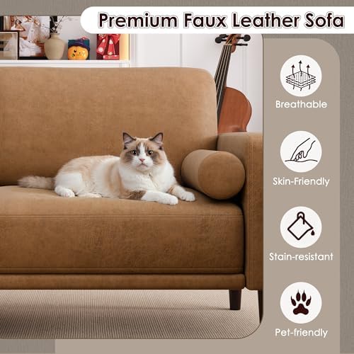 HIFIT 79'' Mid Century Modern Faux Leather Couch Set - Image 4