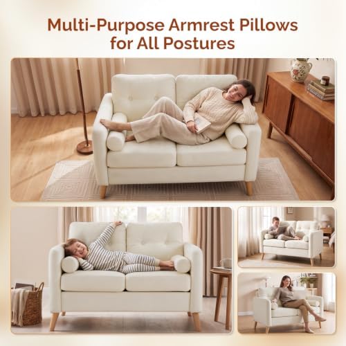 VINGLI 47" Beige 2 Seater Chenille Sofa - Image 7