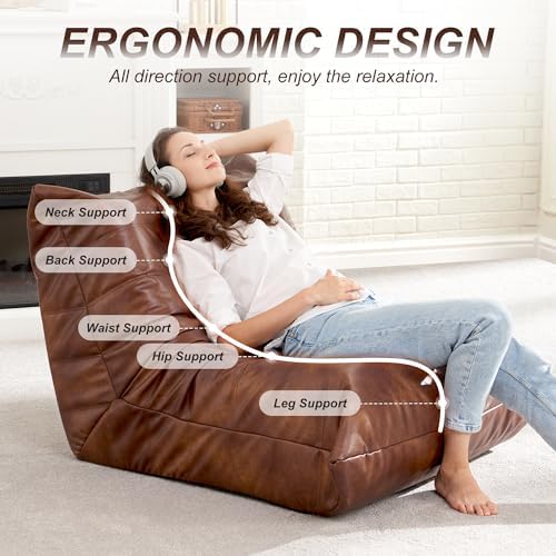 Hobestluk Bean Bag Chair Adult Leather Togo Chair Memory Foam Living Room - Image 4