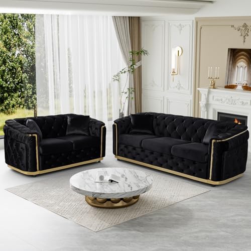 62.5"+84.6" Velvet Sofa Set, Chesterfield Tufted by DAMAIFROMFURNITURE