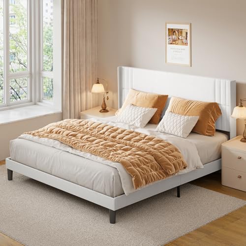 Gizoon King Bed Frame with Wingback Headboard, Upholstered Platform Bed - Image 3