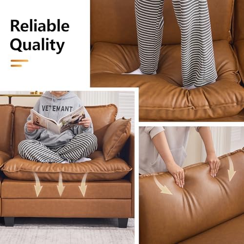 111'' Sectional Cloud Deep Seat Couch, Oversized Leather U Shaped Sectional Sofa - Image 5
