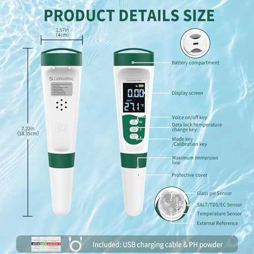 5-in-1 Digital PH Meter, with Voice Function, PH/TDS/EC/Temp/Salt Pool Salt - Image 2