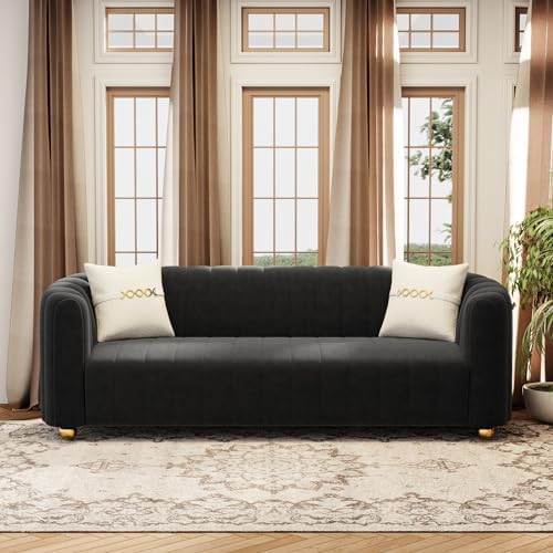 3-Piece Black Velvet Tufted Sofa Set - Image 4