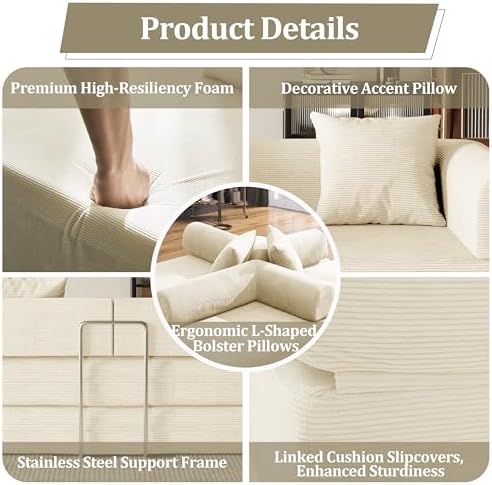 79'' Convertible Compressed Corduroy Folding Cloud Sofa Bed, 4 in 1 Modern - Image 5