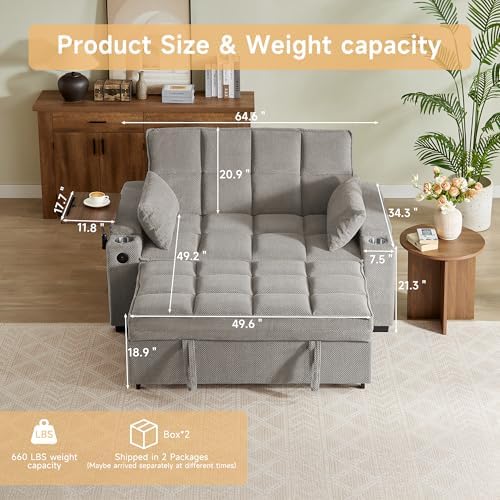 oaaktu 65'' Convertible Sleeper Sofa Bed, Extra Thick Cushion Polka dot Velvet - Image 2