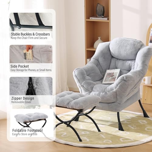 Furlide Lazy Chair with Ottoman, Comfy Plush Reading Chair - Image 5