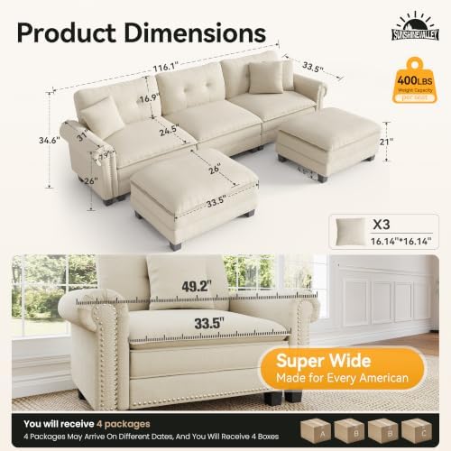 SUNSHINE VALLEY 116" Oversized Modular Sectional Couch U Shaped Living Room - Image 2