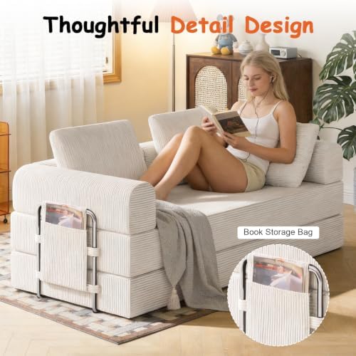 78" Convertible Sofa Bed, Corduroy Pull Out Couch - Image 5