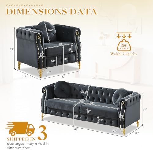 JEEOHEY 2 Pieces Mid Century Modern Chesterfield Sofa Set, Upholstered Button - Image 2