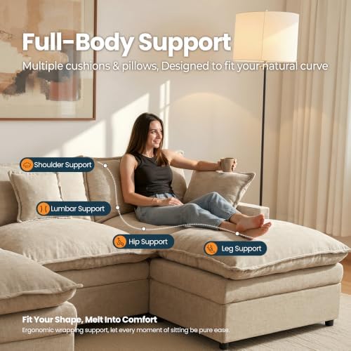 108'' U Shaped Cloud Couch, 3-Seater Sofa - Image 4