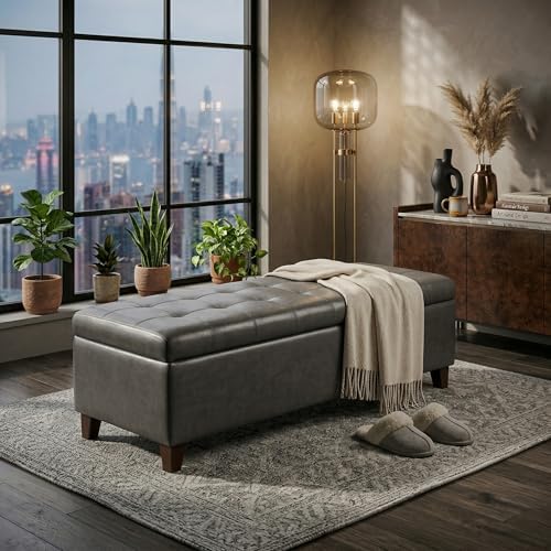 Ottoman with Storage 51" Faux Leather Storage Ottoman Bench - Image 7