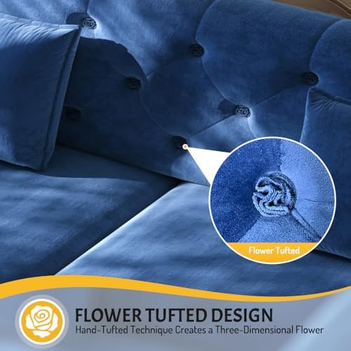Sleeper Sofa Bed 74.4", Velvet Pull Out Couch, Flower Tufted Sofa - Image 5
