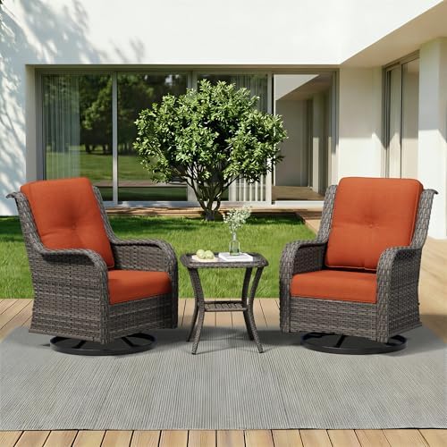 3 Piece Outdoor Wicker Patio Furniture Set, Swivel Rocker Patio Chairs Set by Gardenbee
