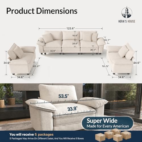 HERA'S HOUSE 3 Pieces Modular Cloud Couch and Chair Set Setional Sofa - Image 2