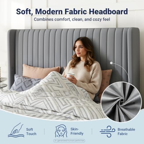 Allewie Queen Size Lift Up Storage Bed Frame Channel Tufted Headboard Grey - Image 5