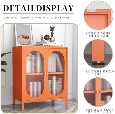 Small 2 Transpanrent Door Metal Storage Side Buffet Cabinet - Image 6